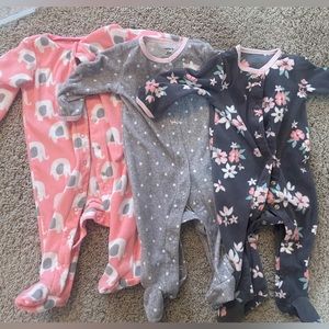 Carters Spring Fleece Snap One piece Baby Girl, pink, grey, floral